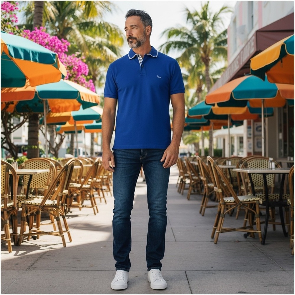 Men's Royal Blue Polo Shirt with Contrast Trim